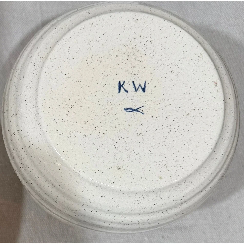 KW Studio Pottery Canister Give Thanks To The Lord Blue Cream Speckled 5x5